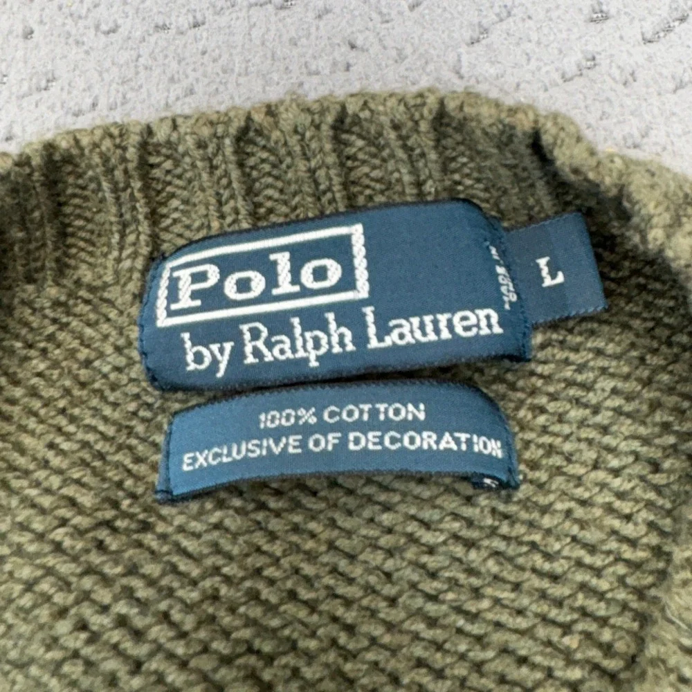 Polo Ralph Lauren Sweater Mens Large Green Knit Hunting Grunge Pullover Casual